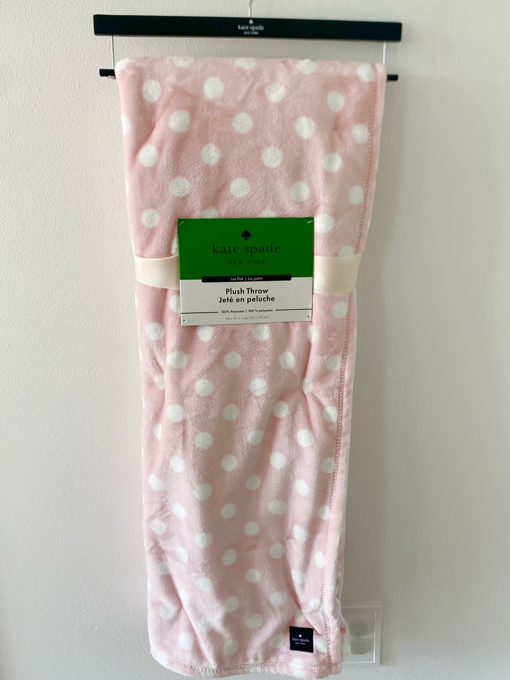 KATE SPADE Pink Lia Polka Dot Plush Throw